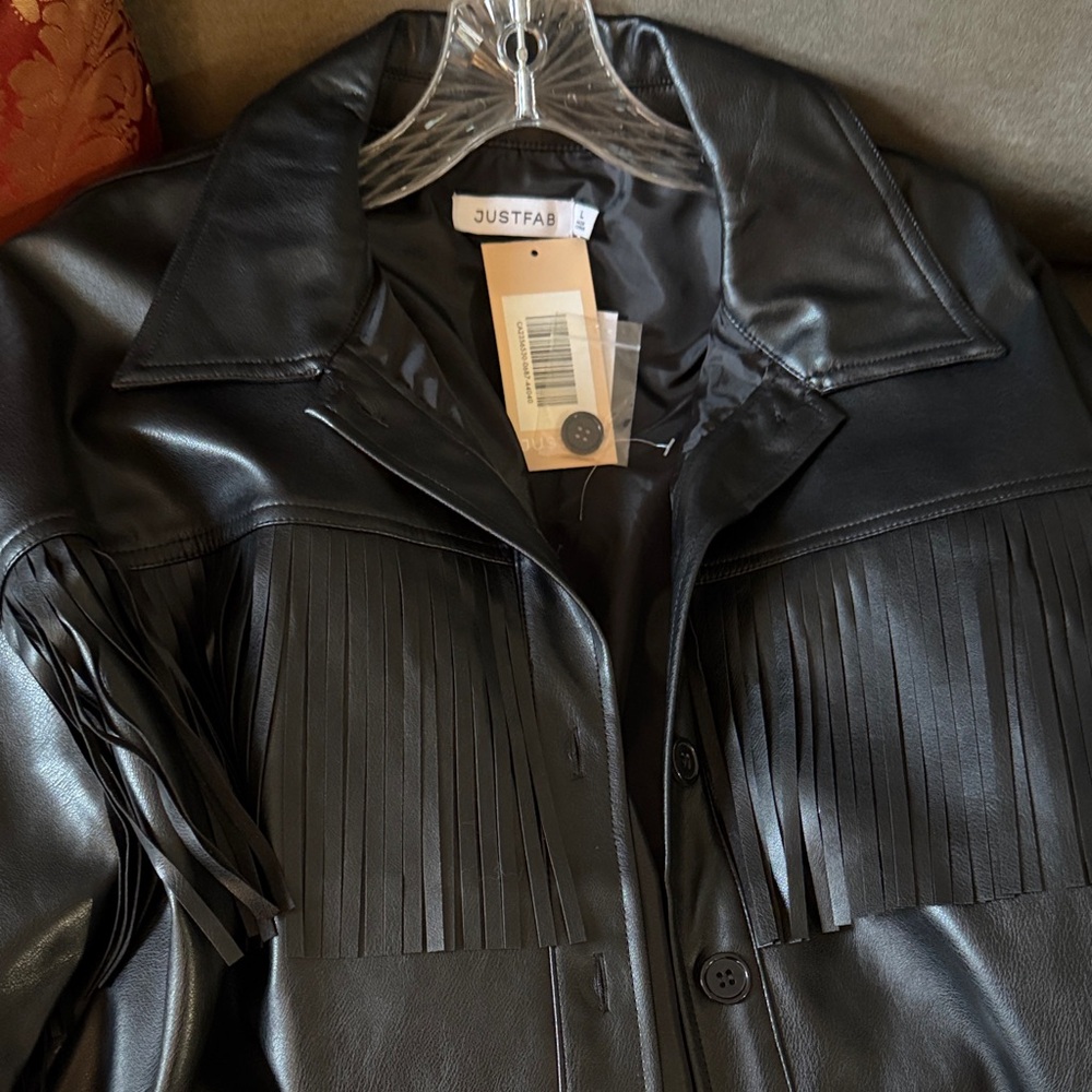 JustFab Women's Black Leather Fringe Jacket